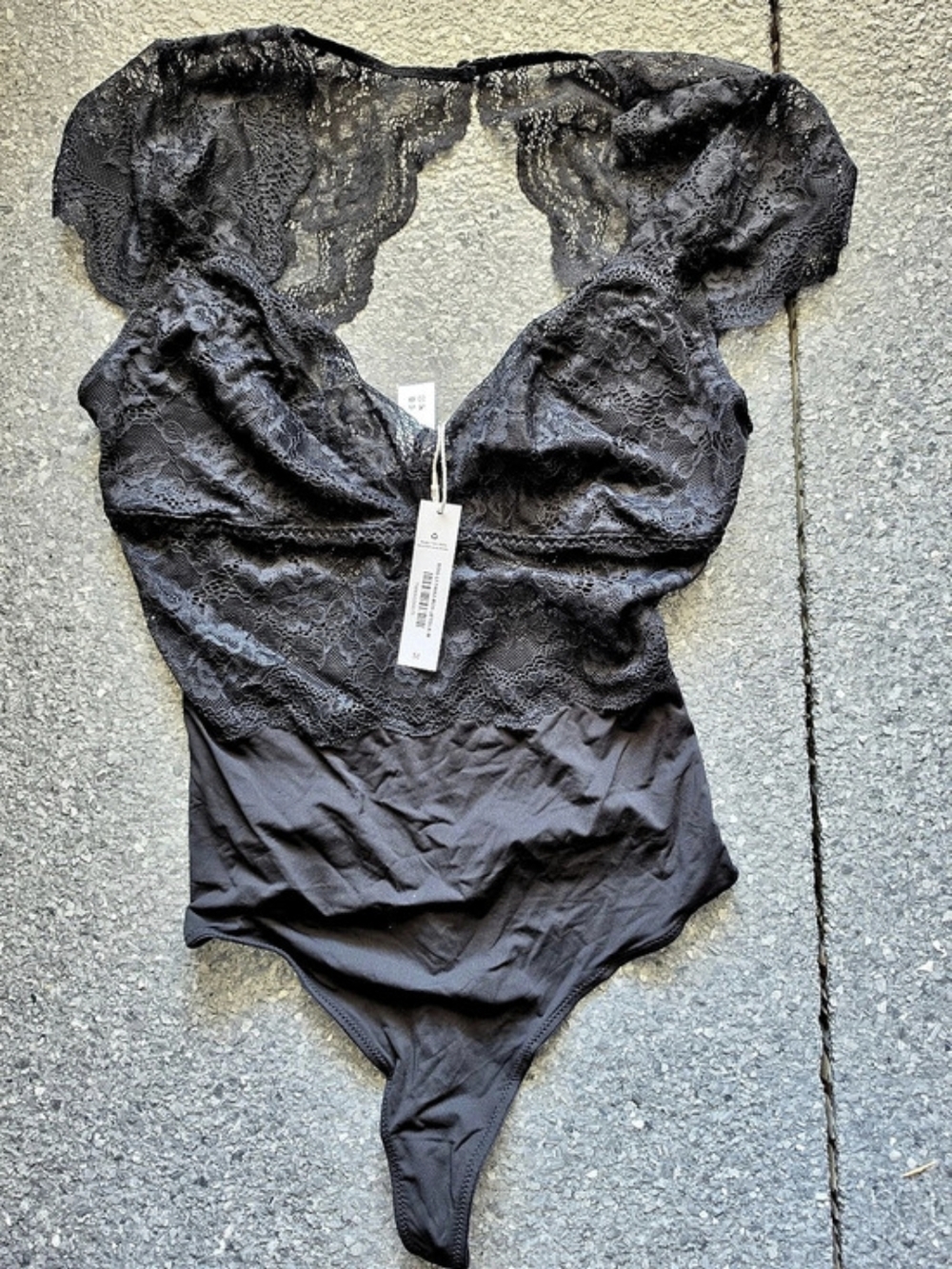 Adore Me Summer Bodysuit Black Lace One-Piece Swimsuit Size Medium